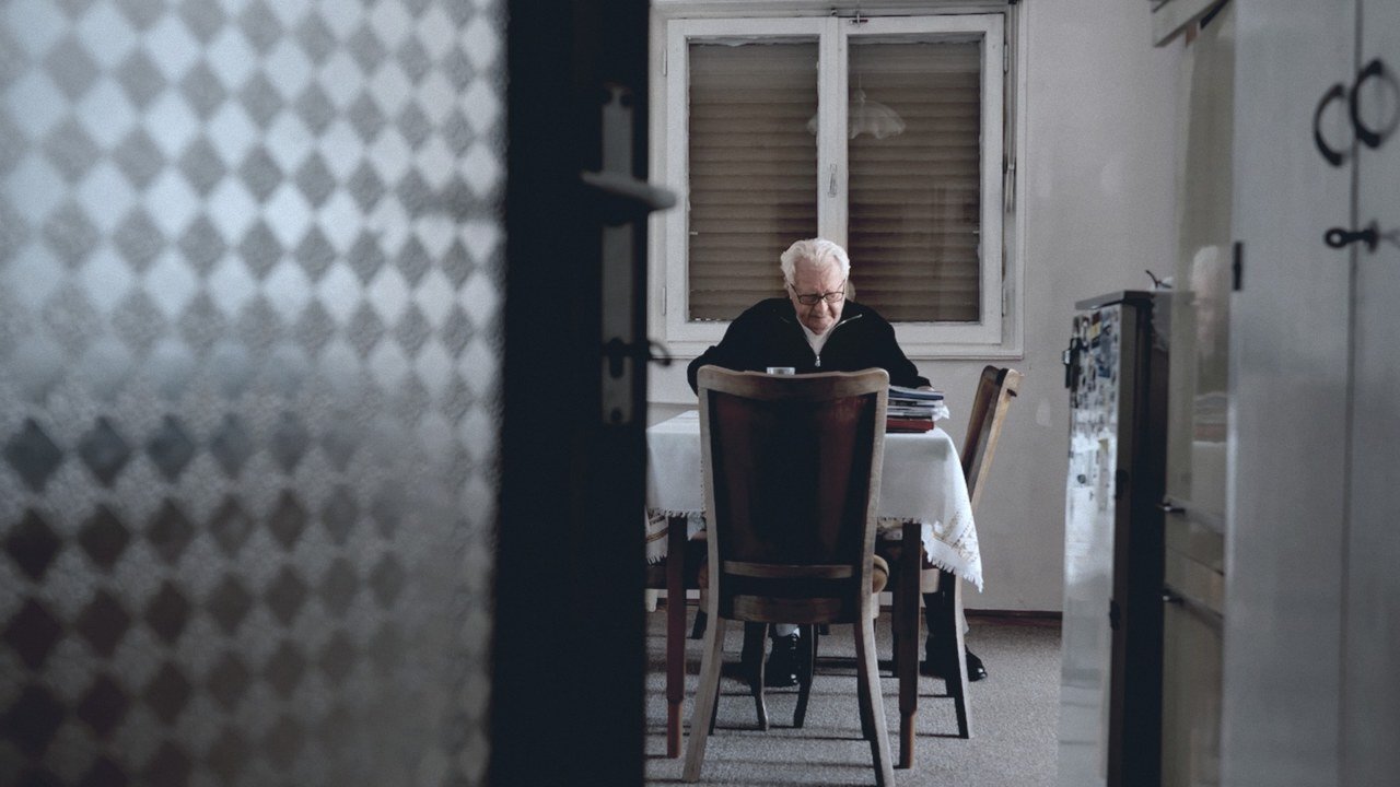 A witness seated at a table inside his home